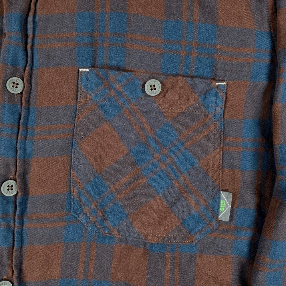 Stio Miter Lightweight Flannel Mens Large Brown Blue Plaid Long Sleeve Shirt - Picture 3 of 6